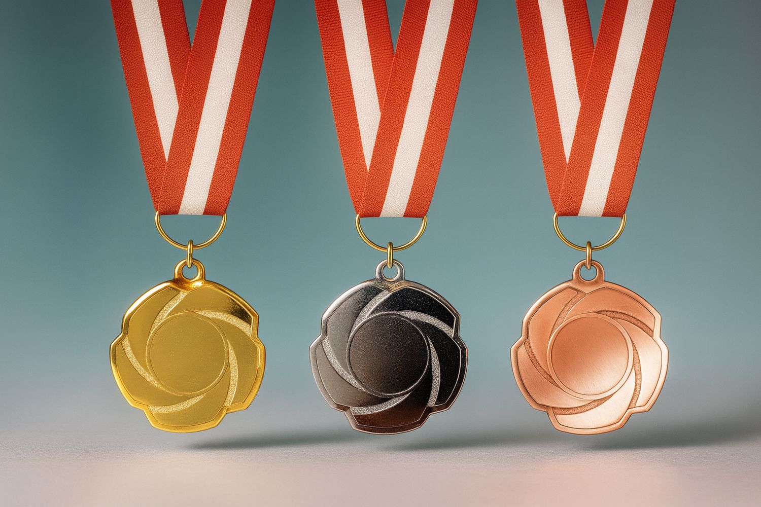 Metallmedaille Spiraldesign Ø 5 cm, ab € 2,50 Moderne Metallmedaille mit mehrschichtigem Spiral-Design und fließender Formensprache. Durchmesser Ø 5 cm