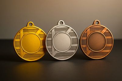 Metallmedaille Modern Raster Ø 5 cm, ab € 2,50 Metallmedaille mit klar strukturierter Rasteroberfläche und glatter Mittelfläche. Durchmesser Ø 5 cm