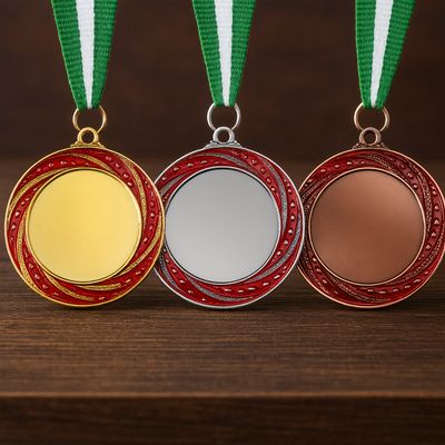 Großformatige Metallmedaille mit markantem, rotem Akzent und kraftvoller Ausstrahlung. Durchmesser Ø 7 cm