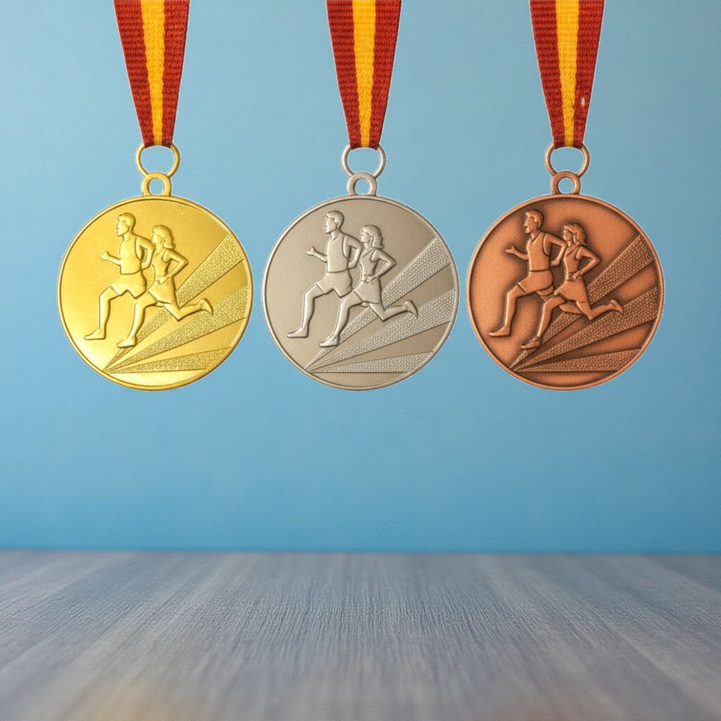 Geprägte Reliefmedaille mit dynamischem Laufmotiv und klarer, detailreicher Prägung. Durchmesser Ø 5 cm