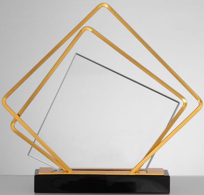 Kristallglas Award Ehrenlinie mit goldfarbenem Rahmen und schwarzem Sockel