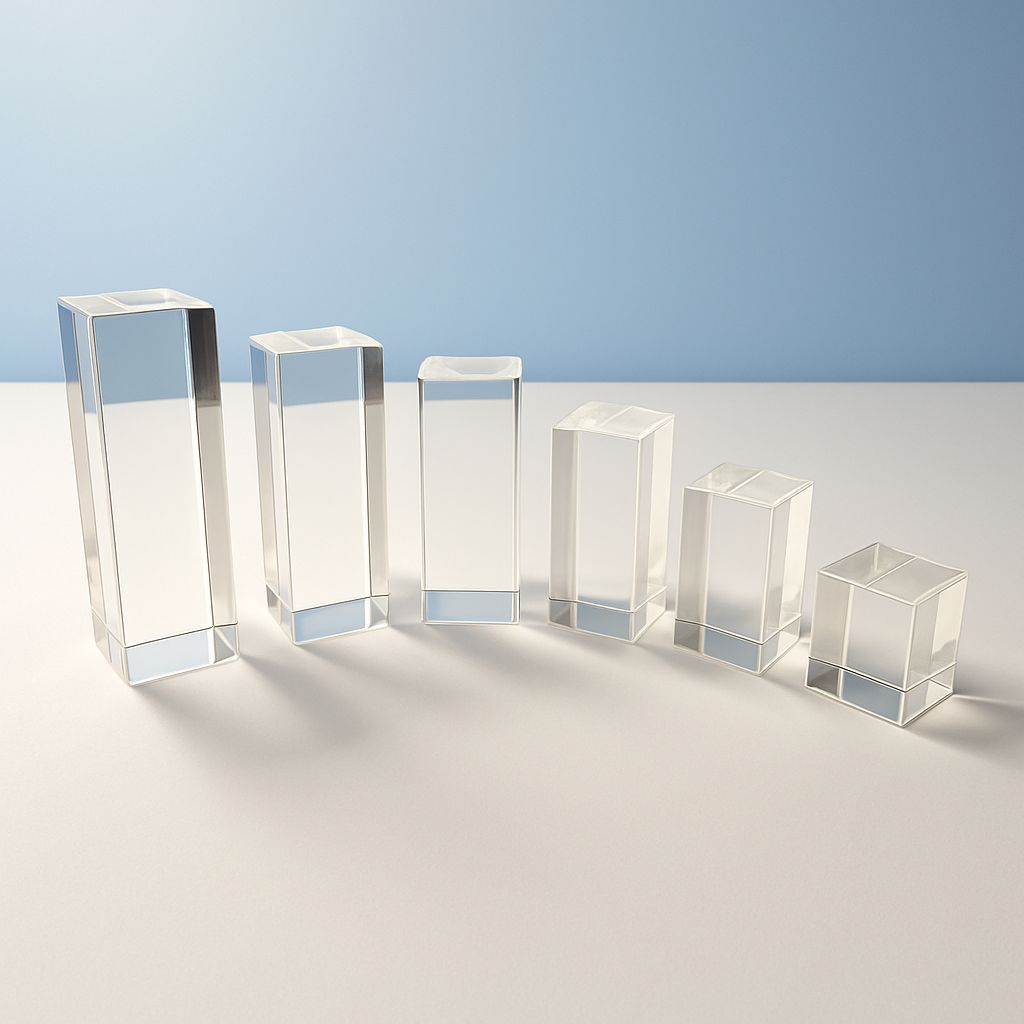 Kristallglasquader Crystal Blocks in sechs Größen aus klarem Kristallglas für Direktgravur