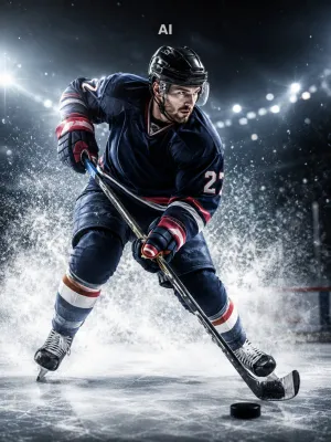 eishockeyspieler mit schläger, pokale und trophies für eishockey