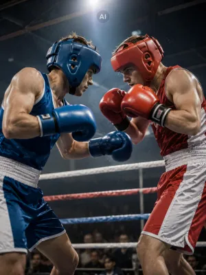 2 boxer im wettkampf trophies und pokale für den boxsport