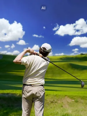 golfspieler in einer weiten landschaft, pokale und trophies für den golfsport