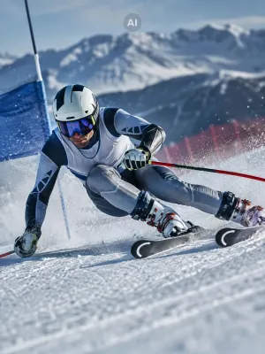 ski alpin rennläufer auf der strecke, pokale und trophies für alpin und nordic skisport