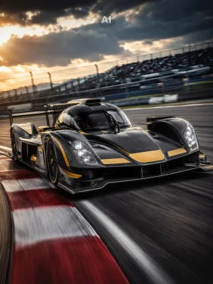 motorsportwagen auf der rennstrecke, pokale und trophies für den motorsport