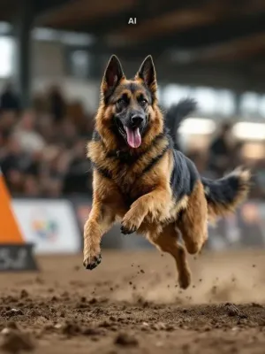 schäferhund beim agelitiy, pokale und trophies für den hundesport