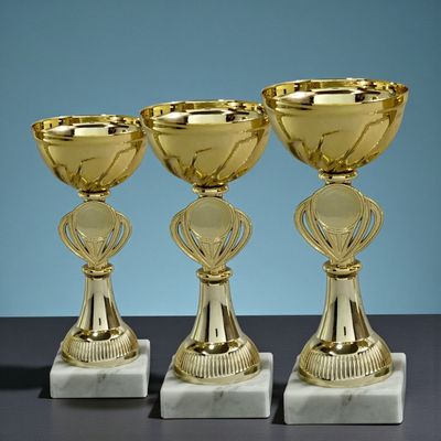 Pokal Junior Cup, 3er Serie, Goldoptik, dekorative Pokalschale, Marmorsockel