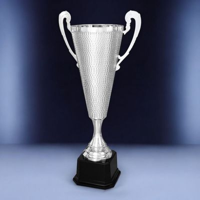 XXL Henkelpokal Noah in Silberoptik mit gehämmerter Kelchstruktur und schwarzem Kunststoffsockel