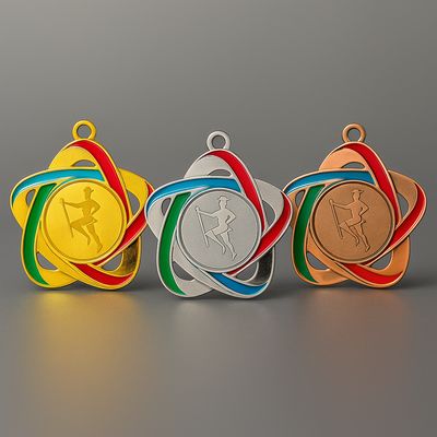 Metallmedaille Fasching Ø 5 cm, ab € 3,60 Moderne Metallmedaille mit mehrlagigem, dynamischem Ringdesign und zentraler Motivfläche. Durchmesser Ø 5 cm