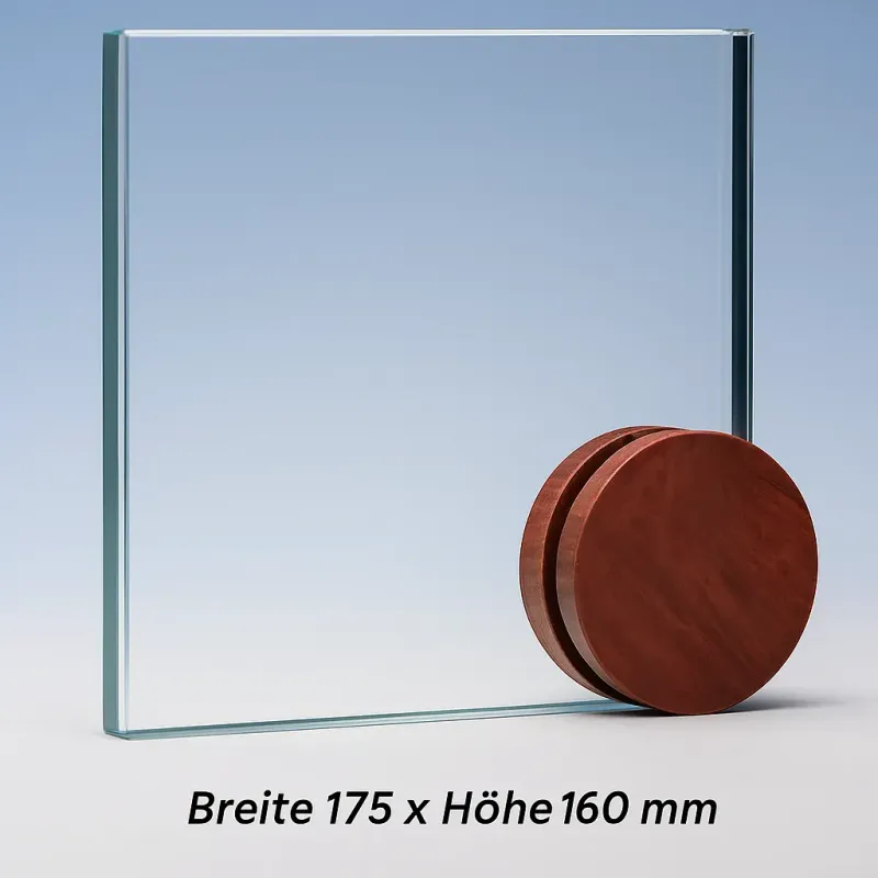 Holz-Glas Award mit runder Holzscheibe und klarer Glasfläche