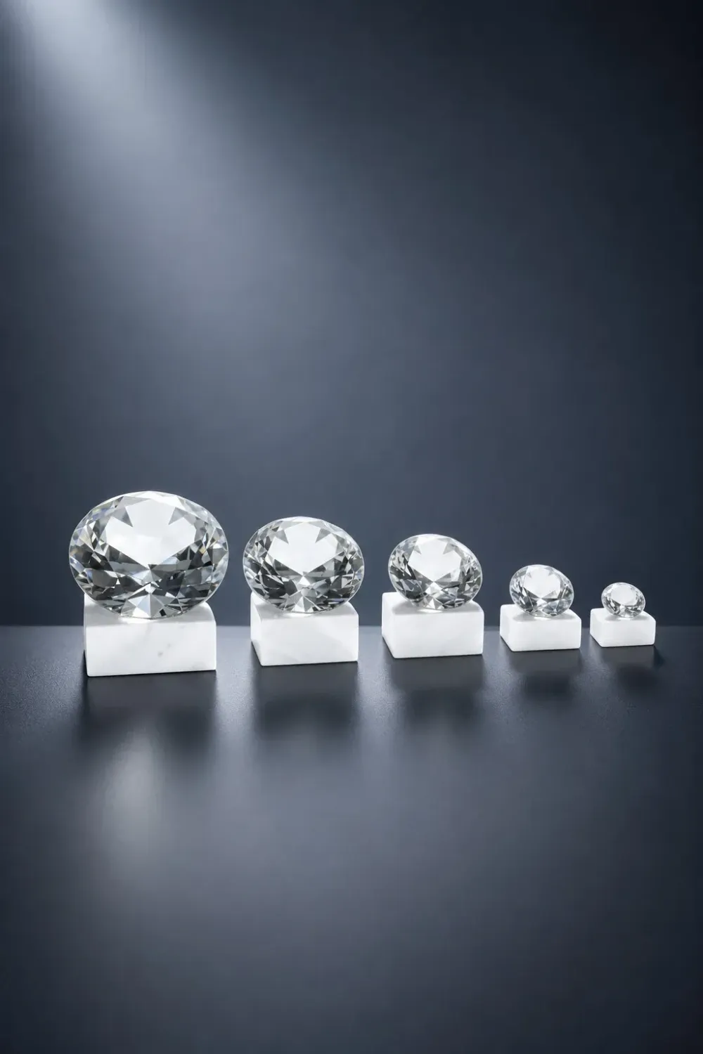 Glasdiamant Klarer Glasdiamant mit Facettenschliff in fünf Größen, wahlweise auf Marmorsockel oder in Box