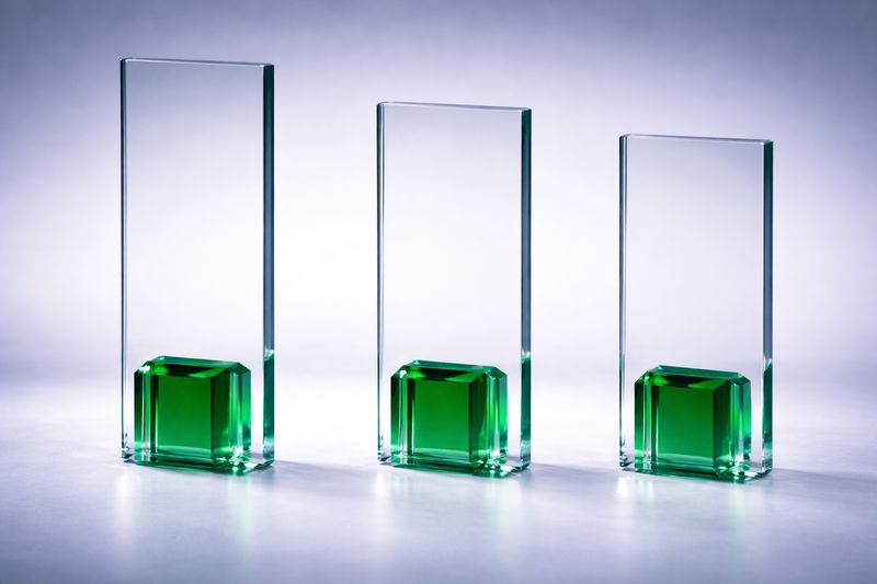 Glastrophäe "Glaswürfel" grün/blau & rot, ab € 18,90