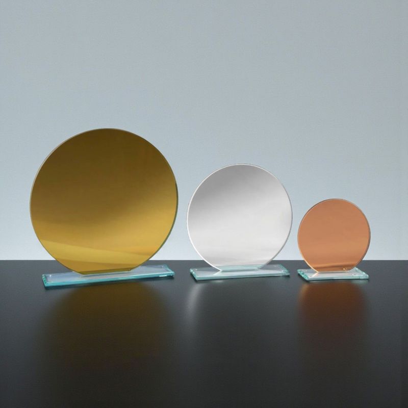 Glastrophäe Spiegelglas als 3er Serie aus rundem Spiegelglas in drei Größen