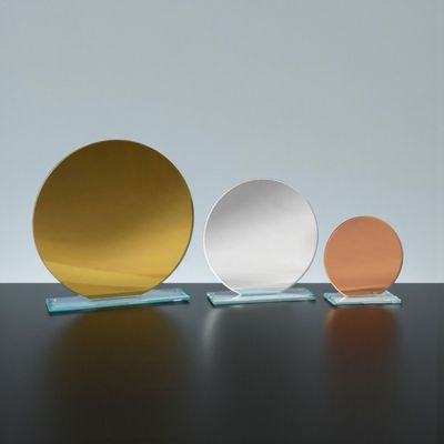 Glastrophäe Spiegelglas als 3er Serie aus rundem Spiegelglas in drei Größen