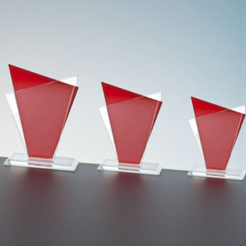 Glastrophäe Double Plate mit farbiger Doppelglasplatte in  Rot, drei Größen