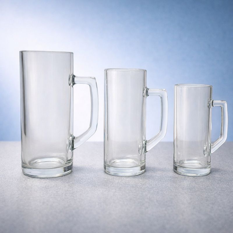 Glas-Bierkrug aus Klarglas in drei Größen mit klassischer Form