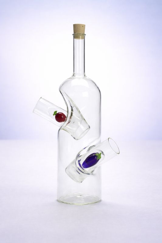 Geschenkflasche, mundgeblasen, mit zwei Stamperln zur Auswahl