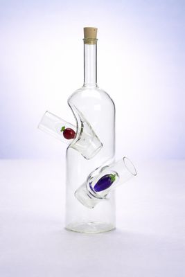 Geschenkflasche, mundgeblasen, mit zwei Stamperln zur Auswahl