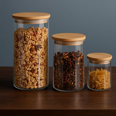 Glasdose mit Holzdeckel, ab € 13,00 Glasdosen aus klarem Glas mit Holzdeckel in drei Größen, gravierbar