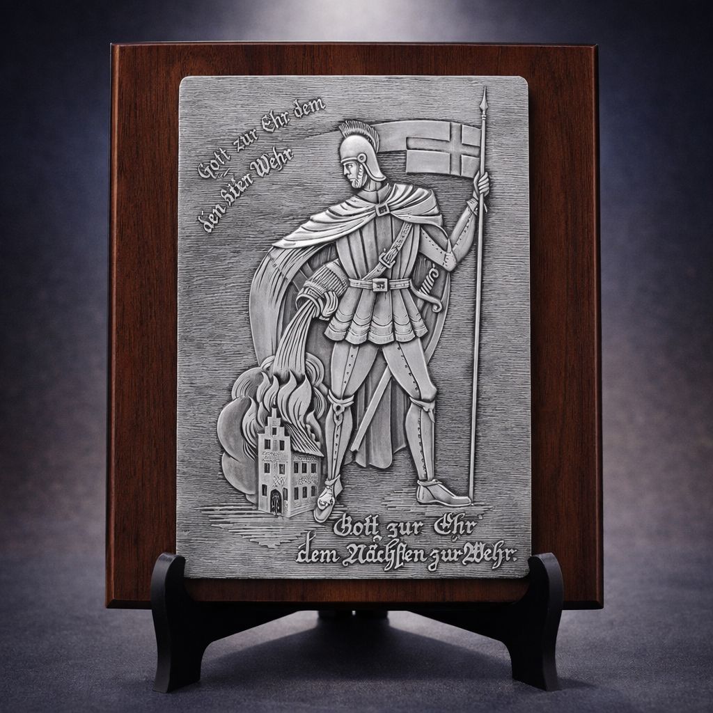 Reliefplatte Florian Feuerwehr Aluminium Zinn