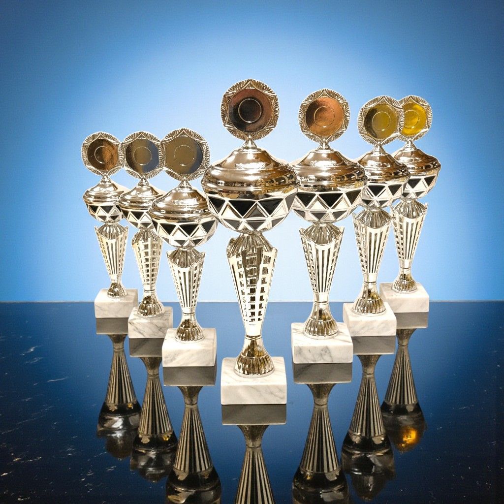 Pokal „Gletscherkönig“ 7er Serie inkl. Deckel & Kranz ab € 16,90 Große Pokalserie Gletscherkönig mit Deckel, Emblemhalter und Marmorsockel in sieben Größen