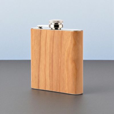 Edelstahl Flachmann mit Holzummantelung 170 ml