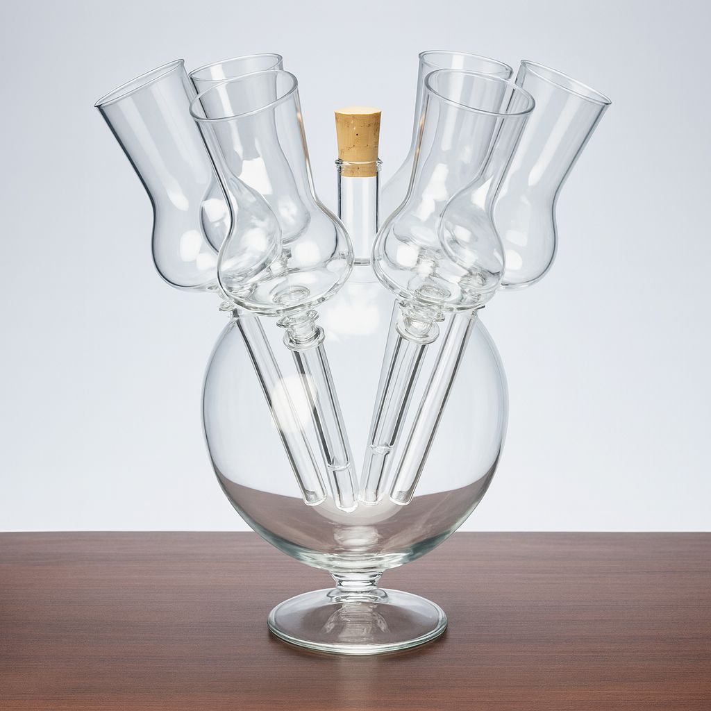 Glaskugel Flasche mit sechs Grappagläsern aus Klarglas