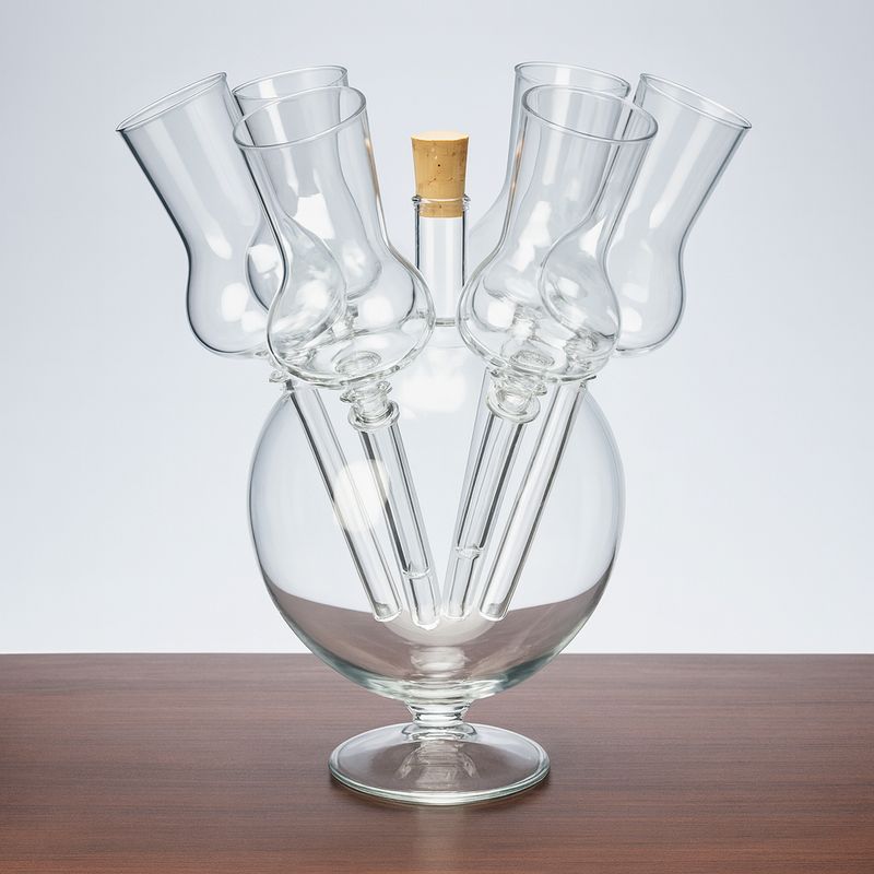 Glaskugel Flasche mit sechs Grappagläsern aus Klarglas