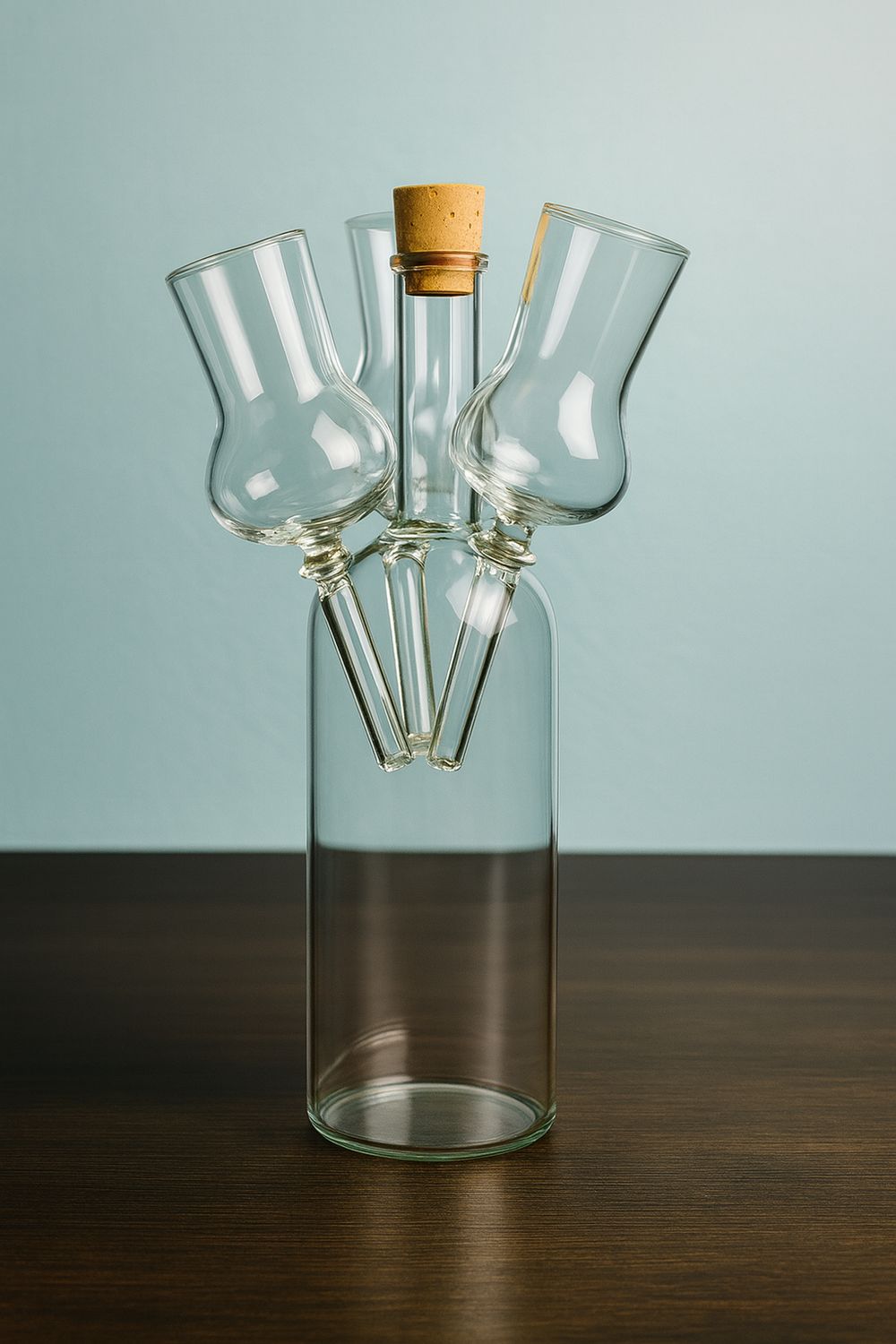 Glasflasche Opera mit vier Stamperln aus Klarglas