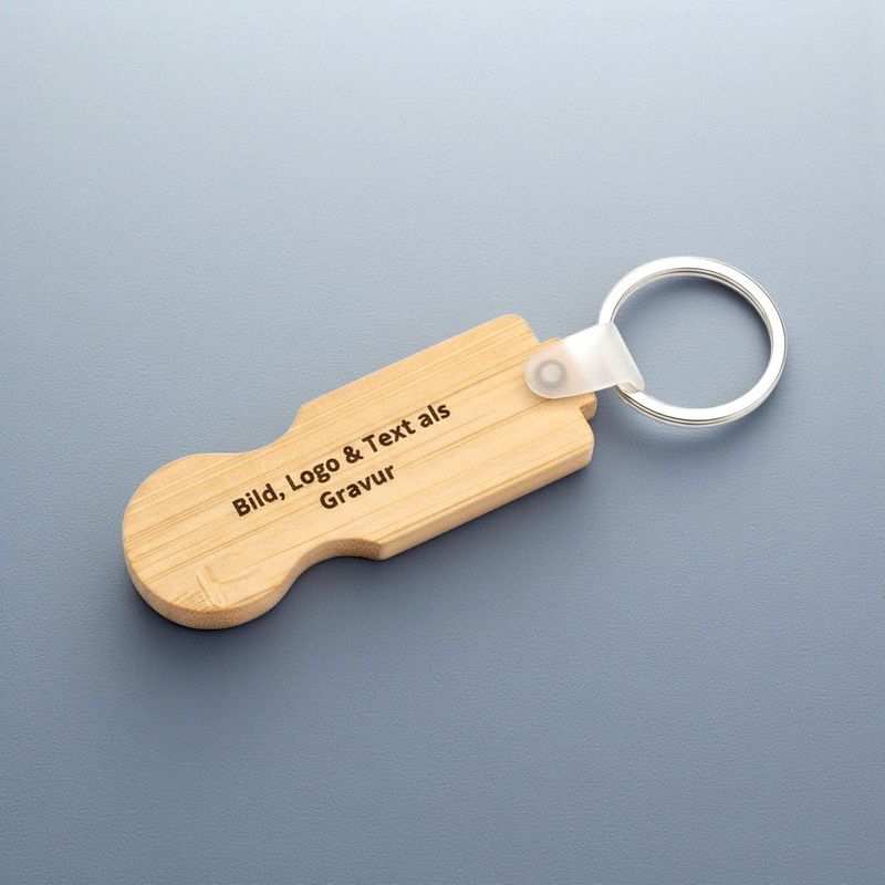 Bambus Schlüsselanhänger mit Einkaufswagenlöser und inkl. individueller Gravur