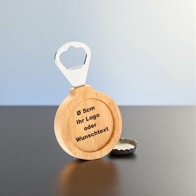 Flaschenöffner aus Holz mit Gravurfläche, ab € 7,00 Holz Flaschenöffner mit runder Gravurfläche