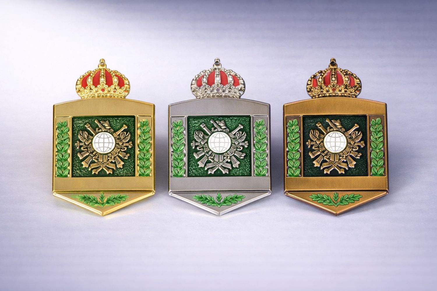 Schützenabzeichen mit Krone in Gold Silber Bronze farbig emailliert