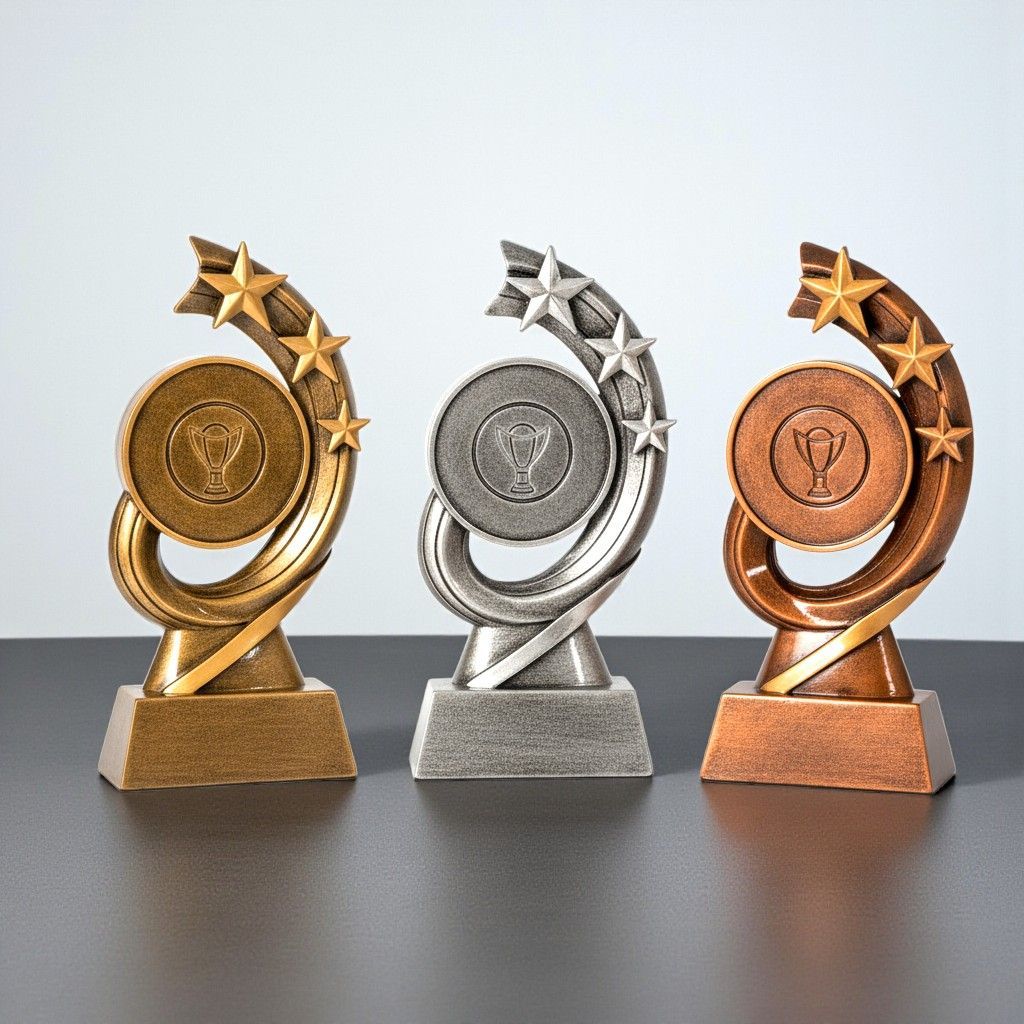 Resintrophäe Sterne mit Emblemhalter in Gold Silber Bronze