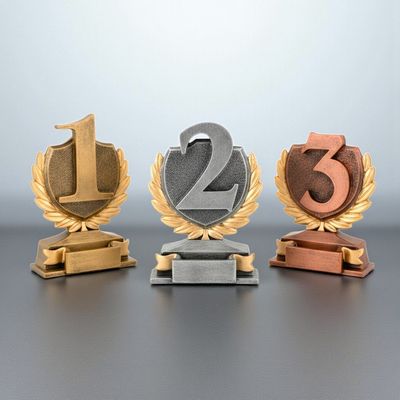 Resinfiguren Top 3 Lorbeer für Platzierungen 1 2 3 in Gold Silber Bronze
