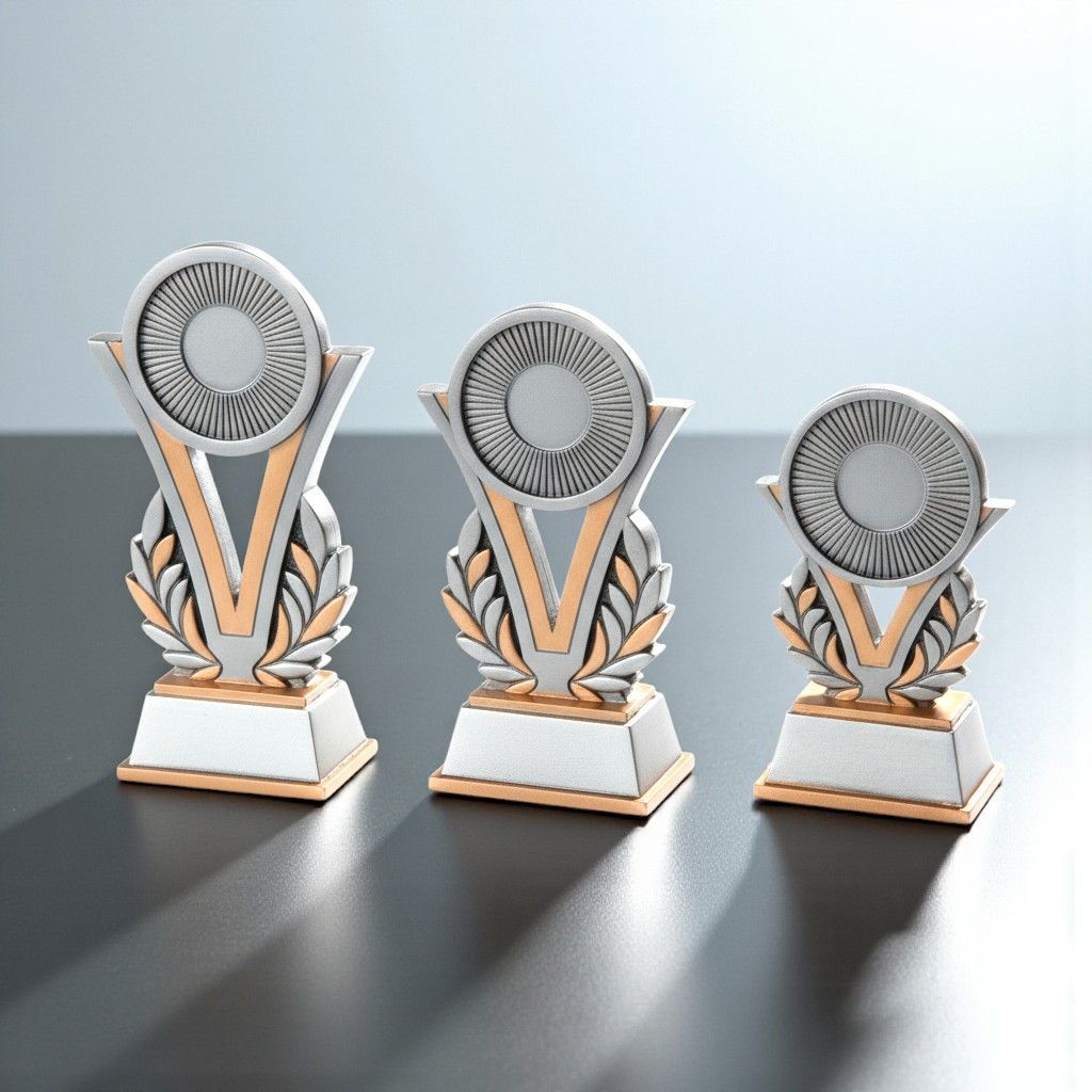 Resinfigur Vektor in Silberoptik mit 5 cm Emblemhalter auf Sockel