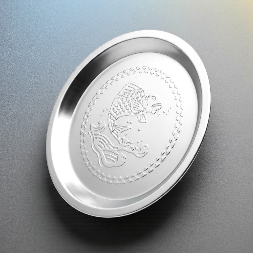 Runder Metallteller mit Fischrelief als Ehrenteller für Angelsport