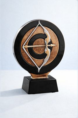 Resintrophäe Bogensport mit Zielscheibe und Bogen Pfeil Motiv