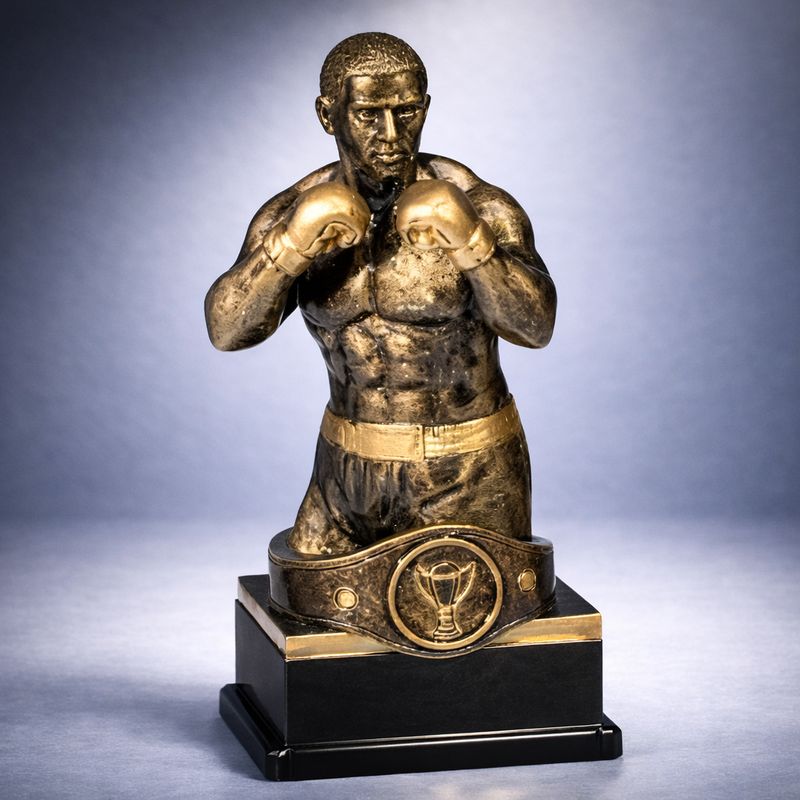 Boxer Resinfigur in Kampfpose auf Sockel