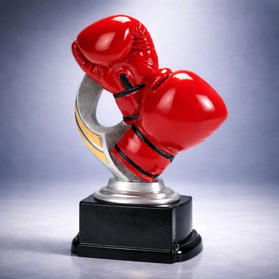 Boxhandschuhe H. 16cm Boxhandschuhe Resinfigur rot auf schwarzem Sockel