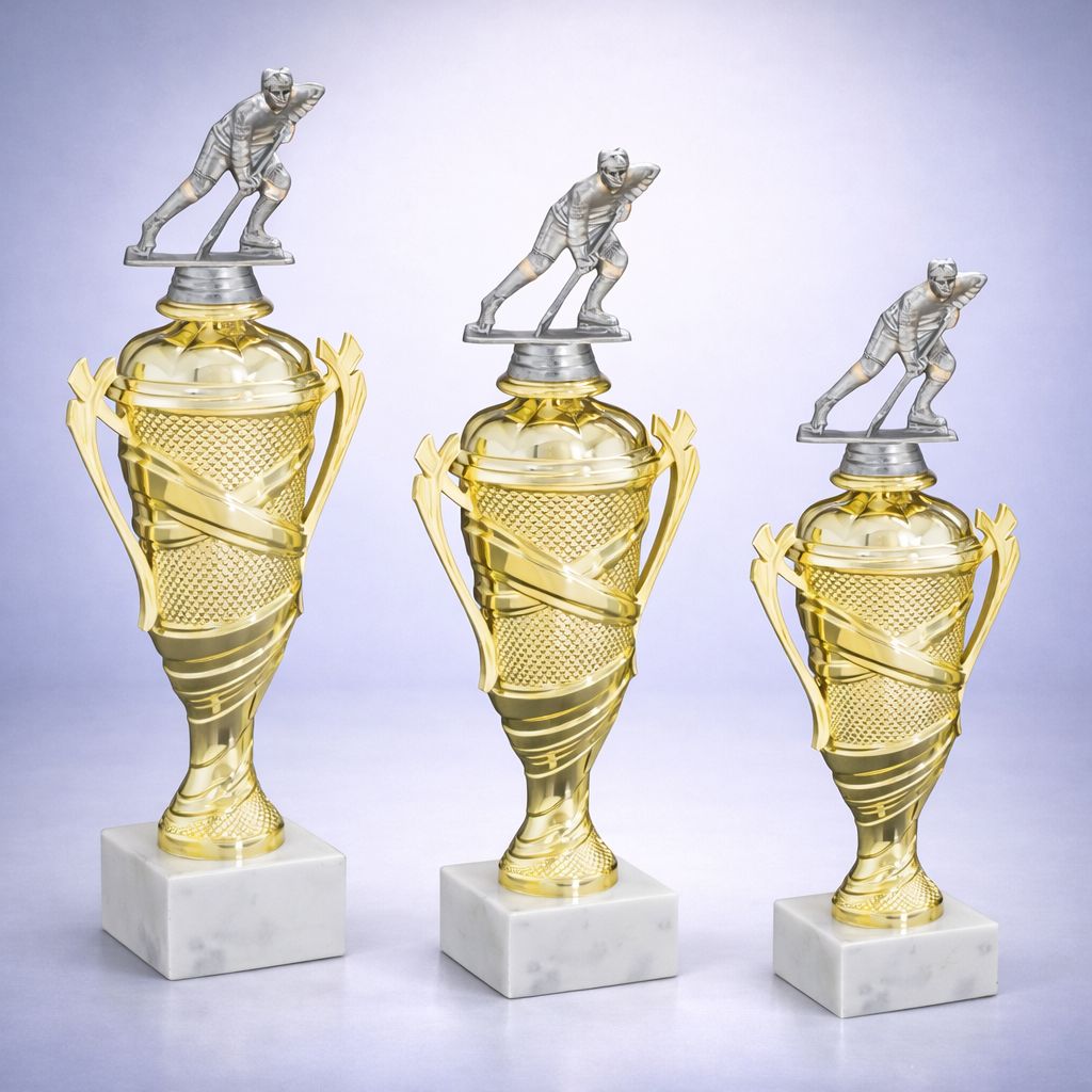 Eishockeypokal mit Spielerfigur, ab € 15,00 Eishockey Figurencup Gold mit Spielerfigur auf Marmorsockel