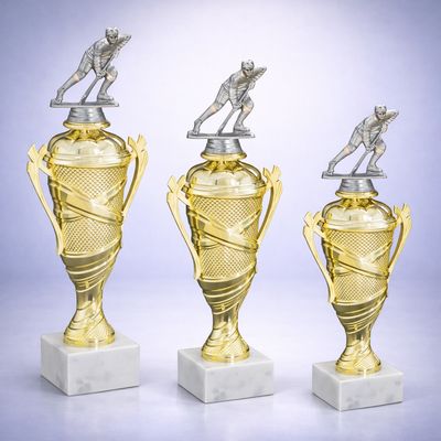 Eishockey Figurencup Gold mit Spielerfigur auf Marmorsockel