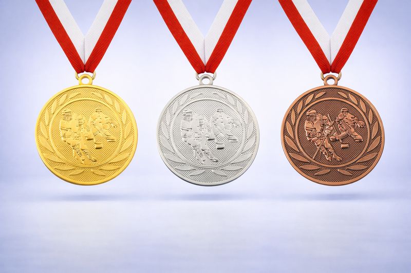 Eishockeymedaille mit Spieler Motiv Gold Silber Bronze