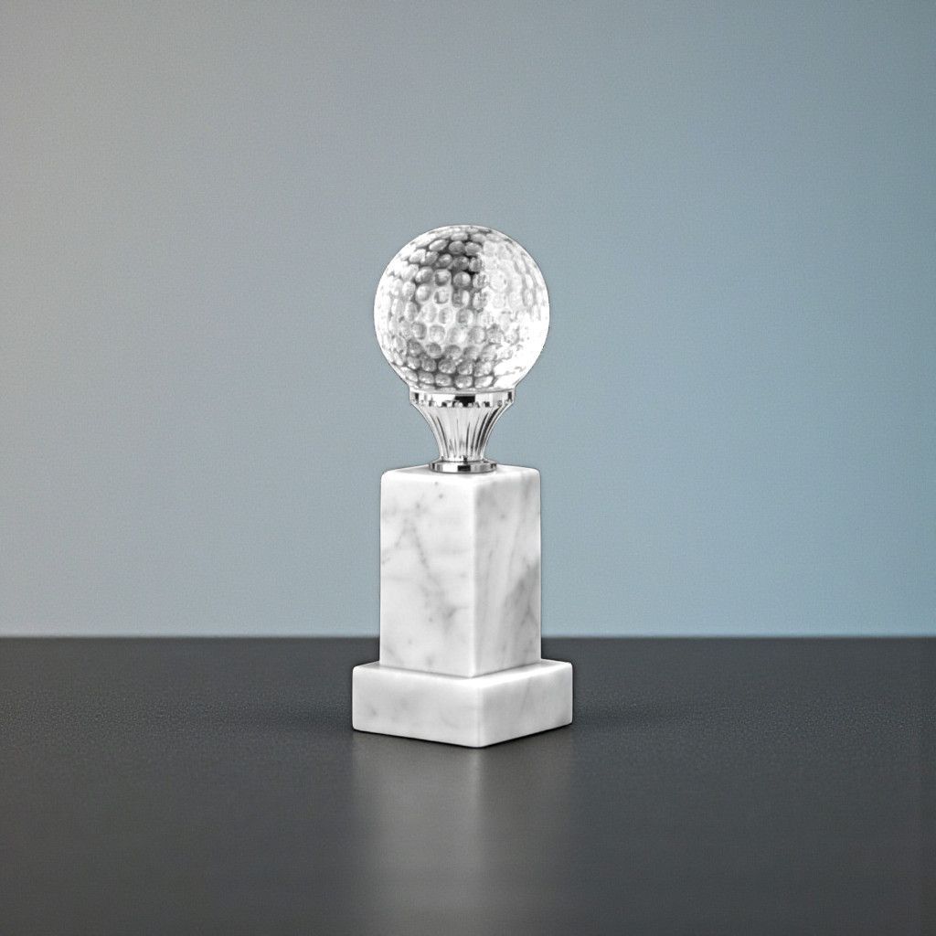 Golftrophäe Marble Ball mit Glasgolfball auf Marmorsockel