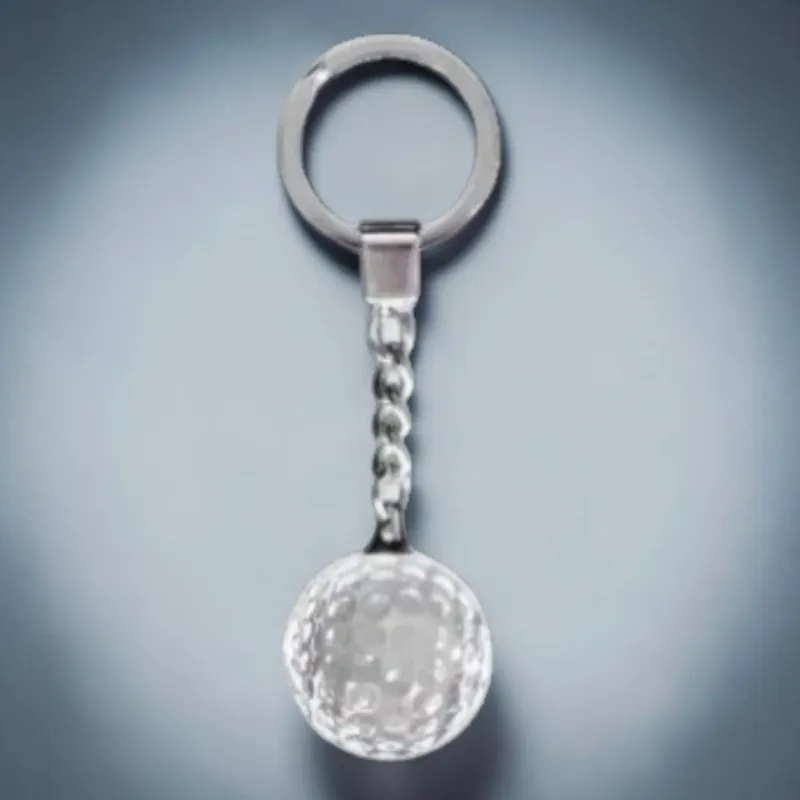 Schlüsselanhänger Glas Golfball transparent mit Metallring – Golf Geschenk oder Turnier Erinnerung