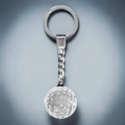 Schlüsselanhänger Glas Golfball transparent mit Metallring – Golf Geschenk oder Turnier Erinnerung