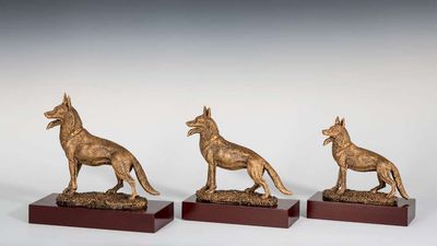 Resin Trophäe Schäferhund auf Holzsockel – Hundesport Auszeichnung