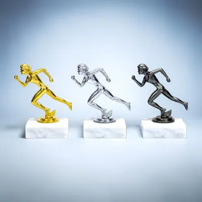 schraubfiguren, gold, silber, bronze läuferin auf marmorsockel