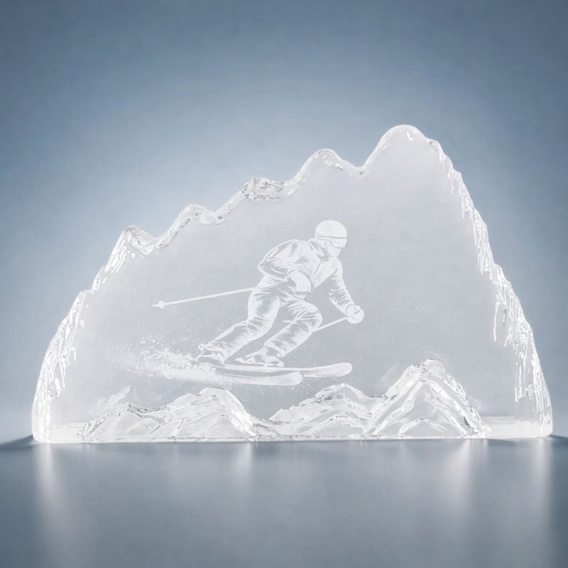 Glastrophäe Eisberg massives Klarglas strukturierte Oberfläche Award